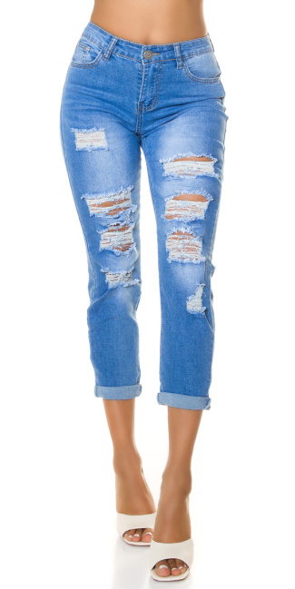 Trendy hoge taille mom fit jeans gebruikte used look blauw